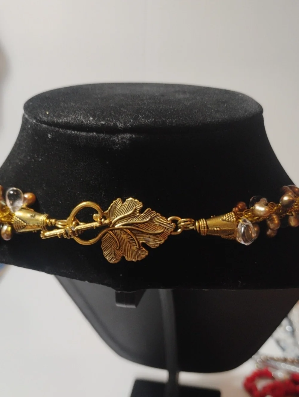 Handcrafted Gold and Peach Beaded Necklace